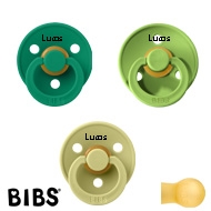 BIBS Colour Sutter med navn, Meadow, Evergreen, Pear, Runde latex str 2, Pakke med 3 sutter